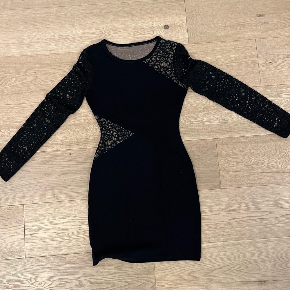 Black fitted dress with some lace, size XS